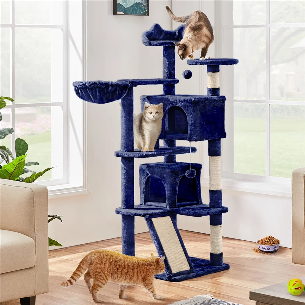 54" Double Condo Cat Tree with Scratching Post Tower E1944