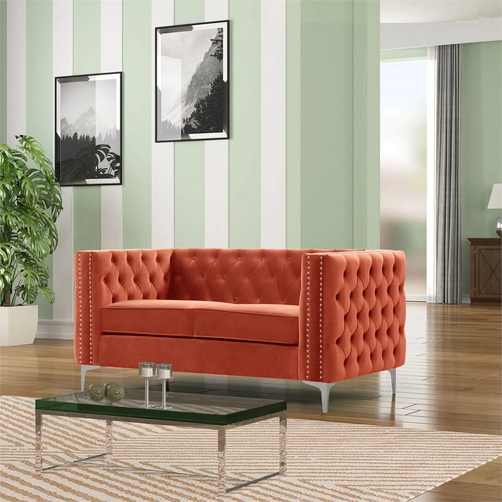 Orange Velvet Loveseat and Chair Set Z45085