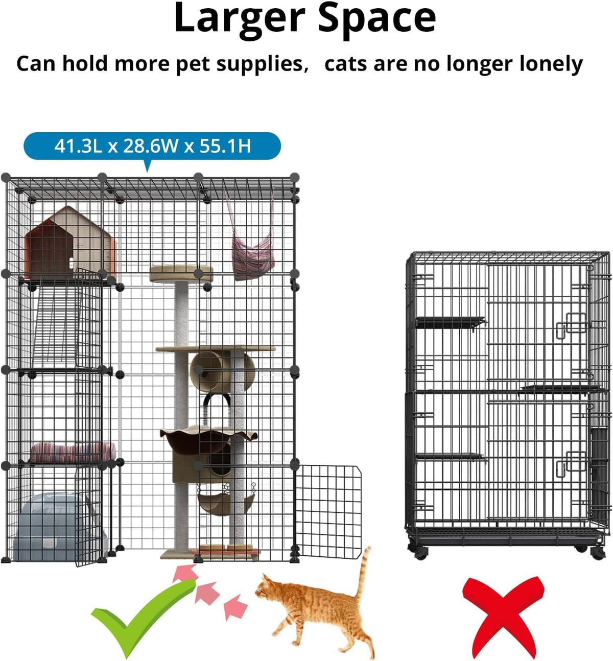 Large Cat Cage Indoor DIY Cat Playpen Detachable Metal Wire Kennels Crate F87364