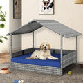 Large Wicker Dog House with Cushion and Canopy N115681