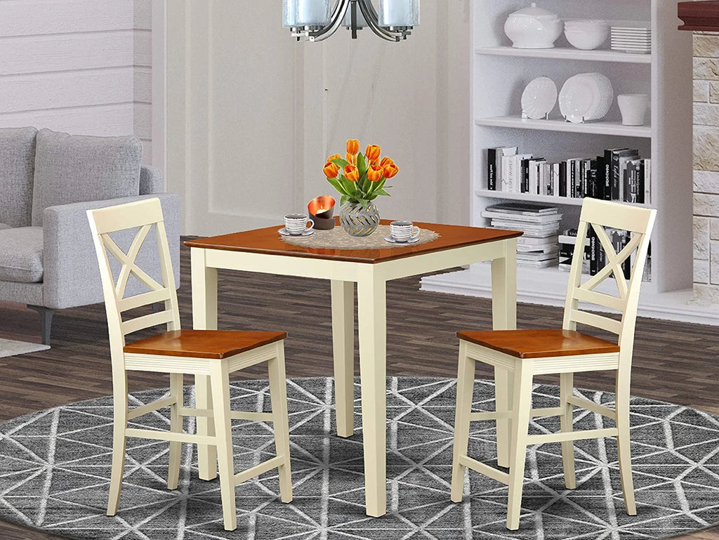 3 Piece Counter Height Set with Square Pub Table and 2 Chairs Q945