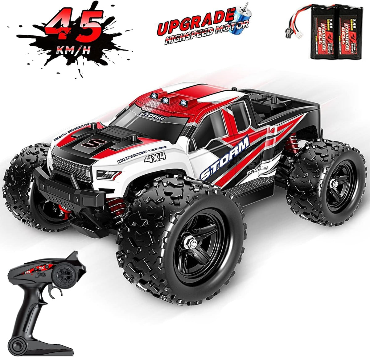 Remote Control Car 1:18 Scale 45Km/h 4WD RC Car with Two Rechargeable Batteries Y8266