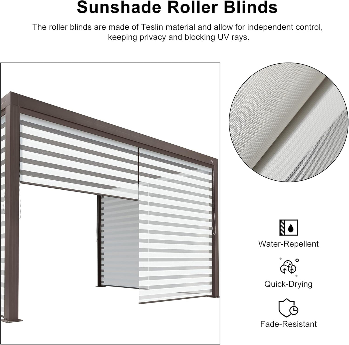11' × 13' Louvered Aluminum Pergola with Roller Blinds D493