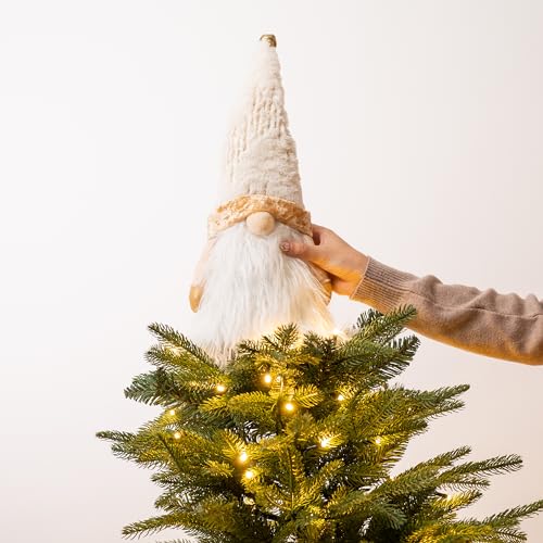 16.5 White and Gold Fabric Lighted Christmas Tree Topper with LED Lights K8066