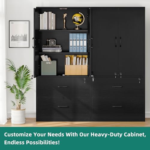 Black Wood File Cabinets with Doors and Adjustable Shelves L211599