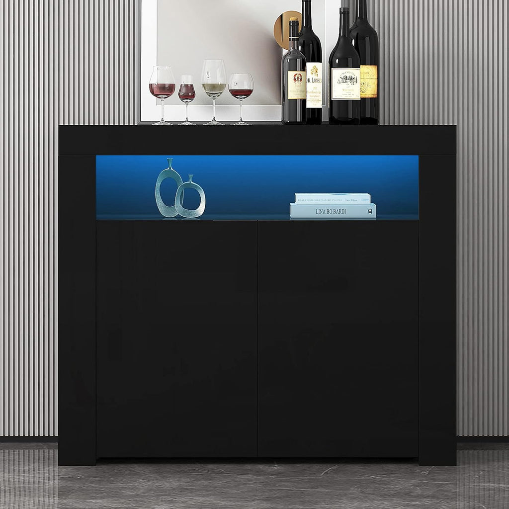 White High Gloss Sideboard Buffet Storage Cabinet with Led Lights U121