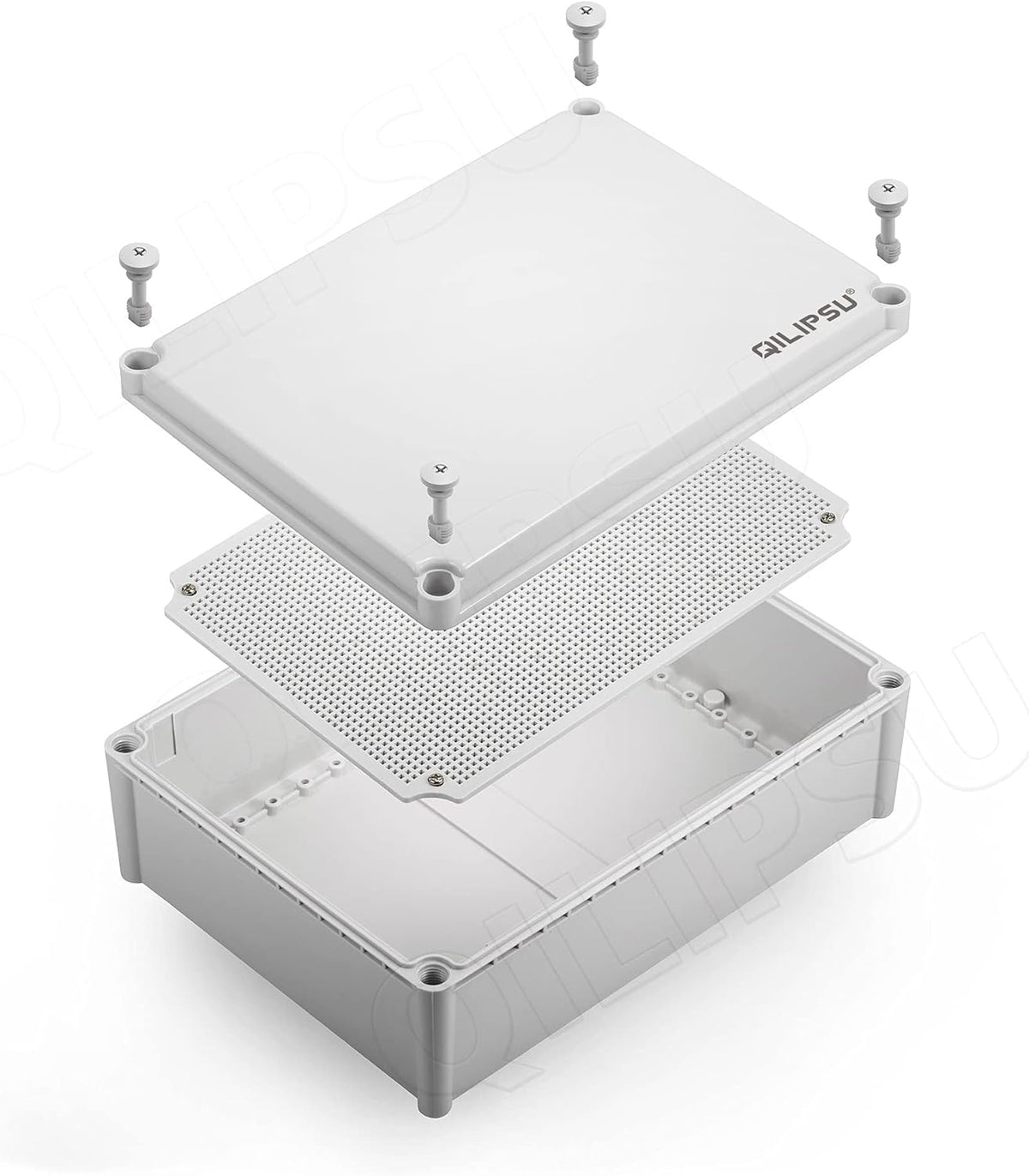 Hinged Cover Stainless Steel Latch Junction Box with Mounting Plate, ABS Plastic IP67 Waterproof Dustproof Enclosure Grey L5593