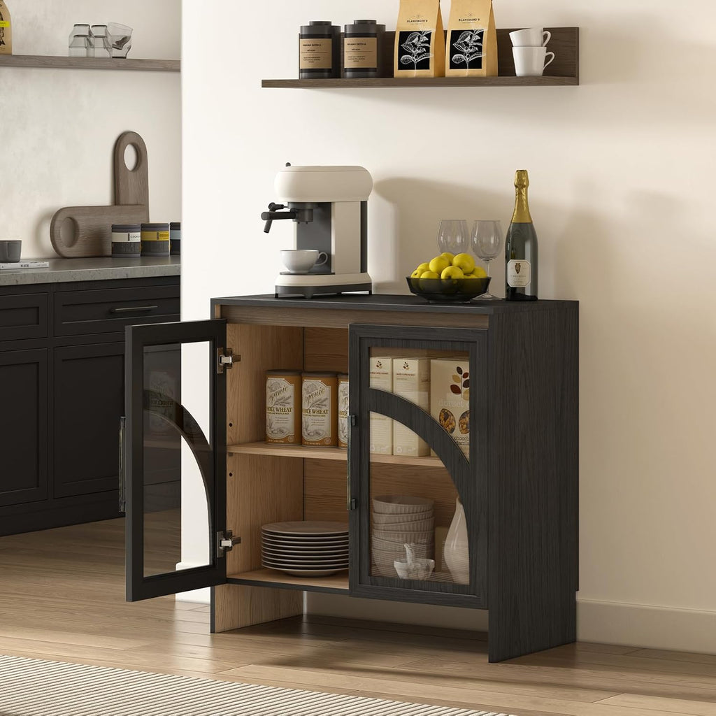Black Arched Accent Cabinet with Glass Door and Adjustable Shelf T1259