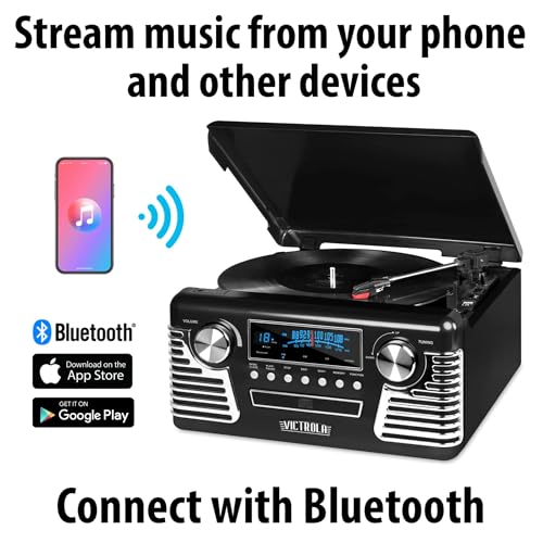 Black 3-Speed Turntable with CD Player, AM/FM Radio, Bluetooth Y13955