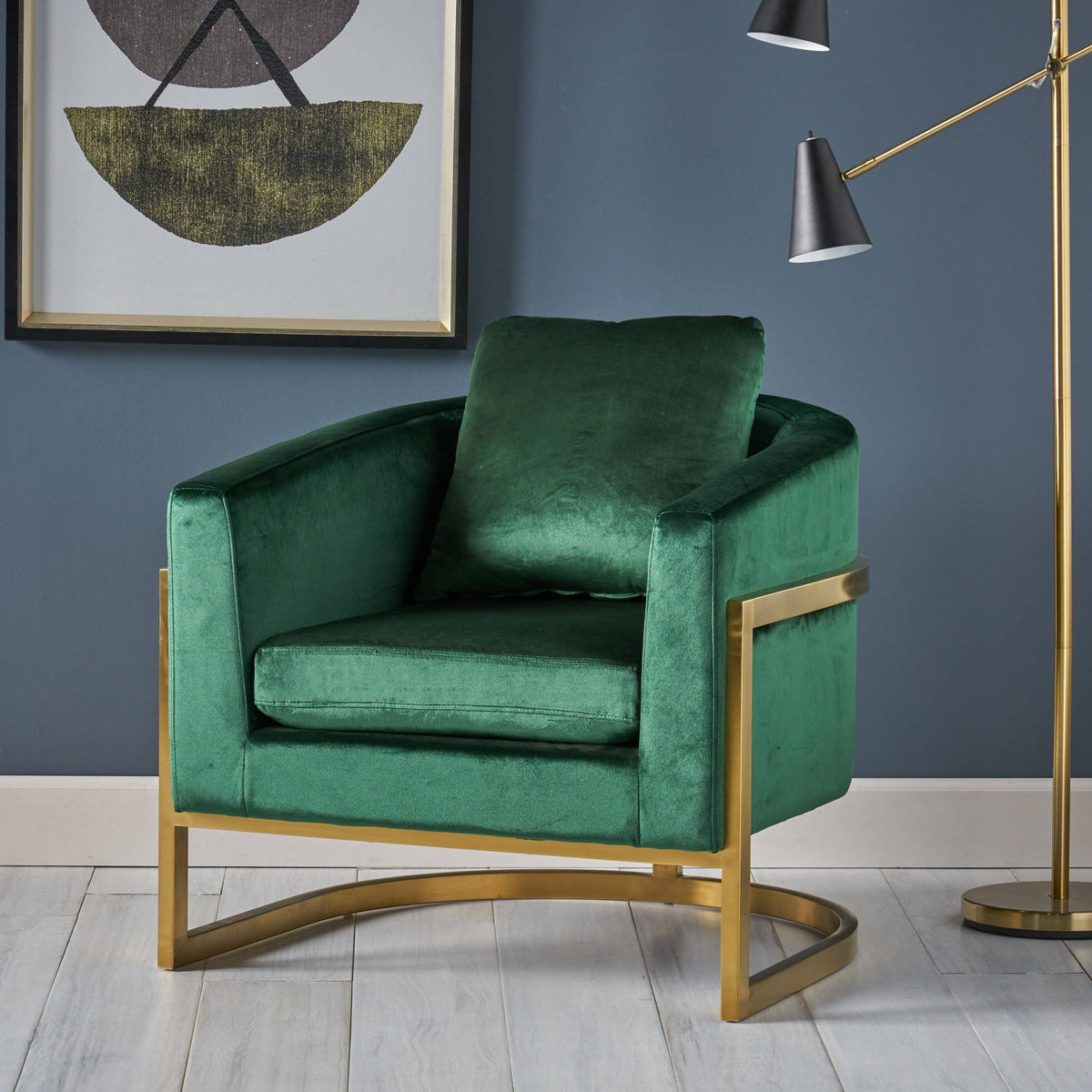 Emerald Velvet Armchair with Stainless Steel Frame L963522