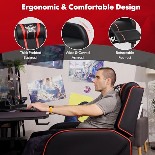 Pink Massage Gaming Recliner with Adjustable Footrest C1144