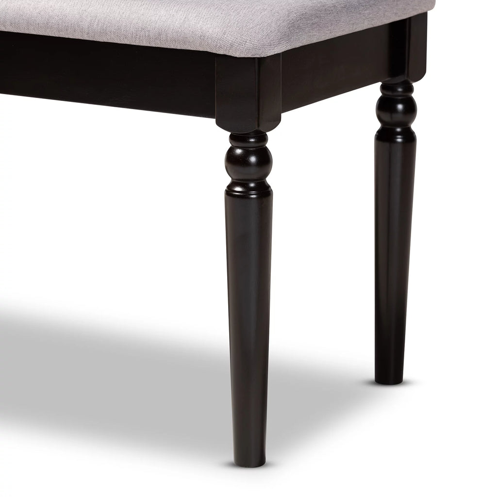 Grey Fabric Upholstered Dark Brown Wood Dining Bench M471487