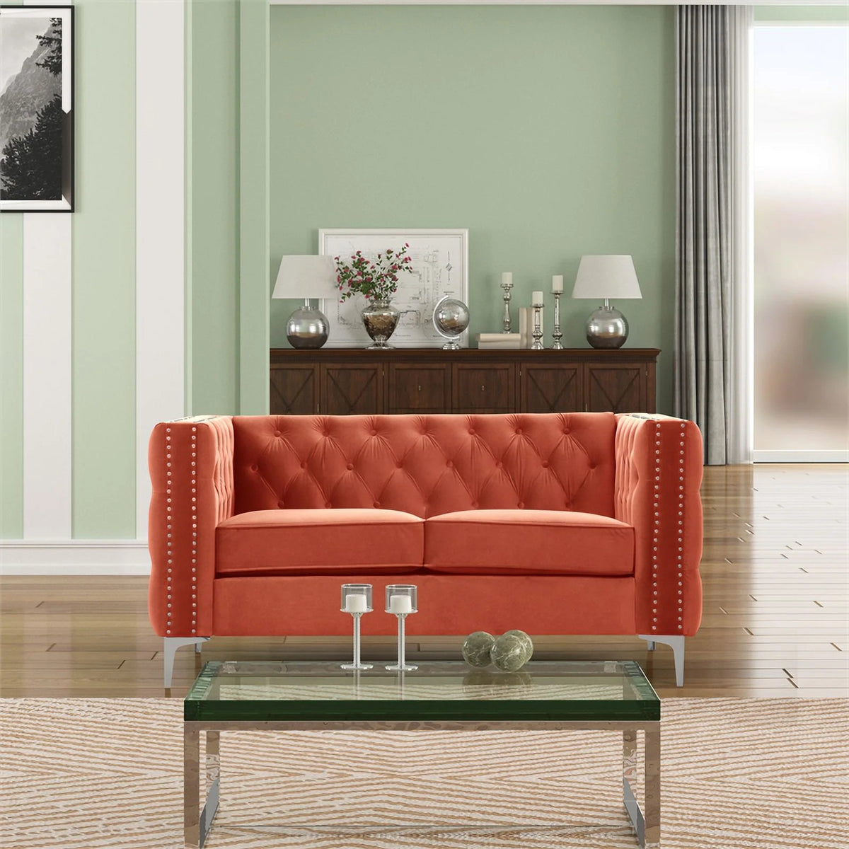 Orange Velvet Loveseat and Chair Set Z45085