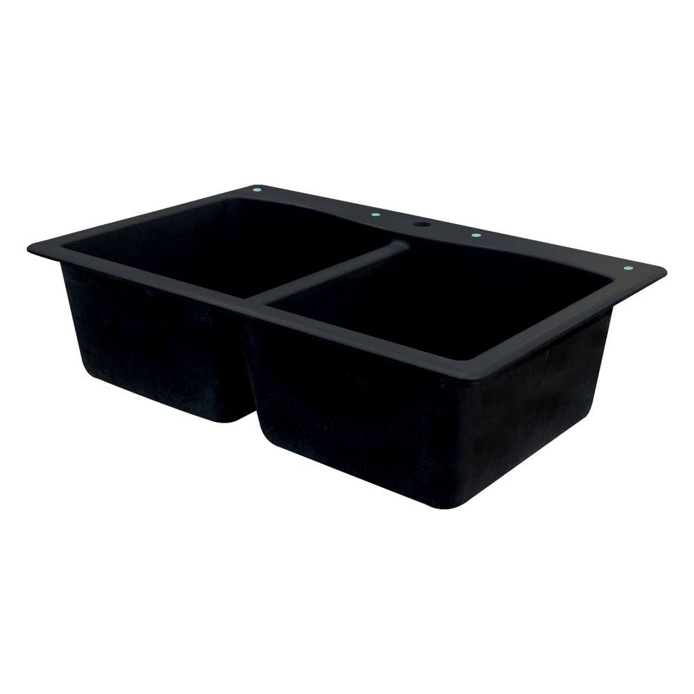 Black Double-Basin Granite Drop-In Kitchen Sink C50149