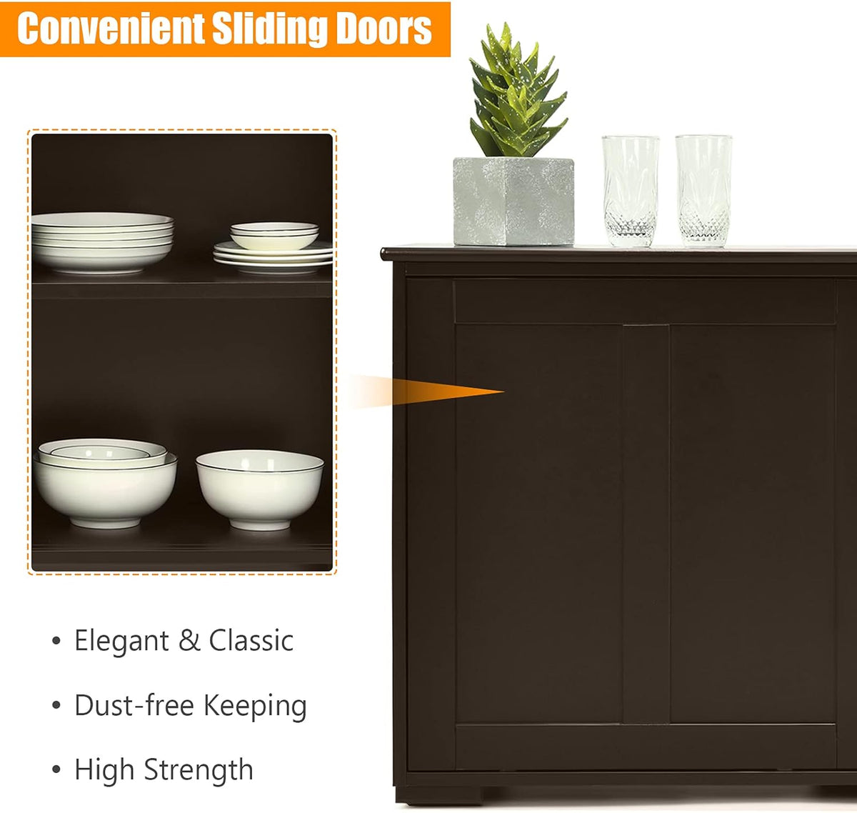 Brown Double-Layer Sliding Slat Door Storage Cabinet W976344