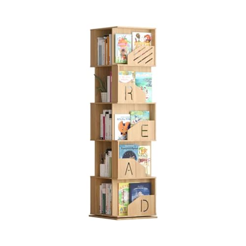 Rotating Wooden Bookshelf 360° Storage Display Rack Corner Bookcase Floor Standing Open Shelves S75463