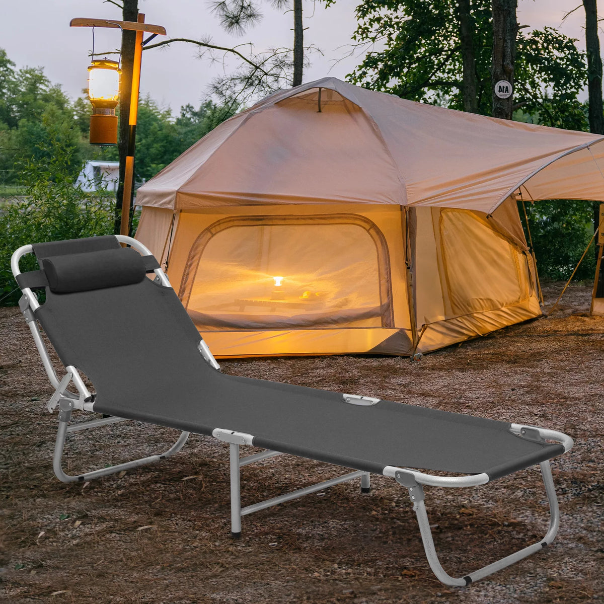 Black Portable Folding Camping Cot with Carry Bag K8853