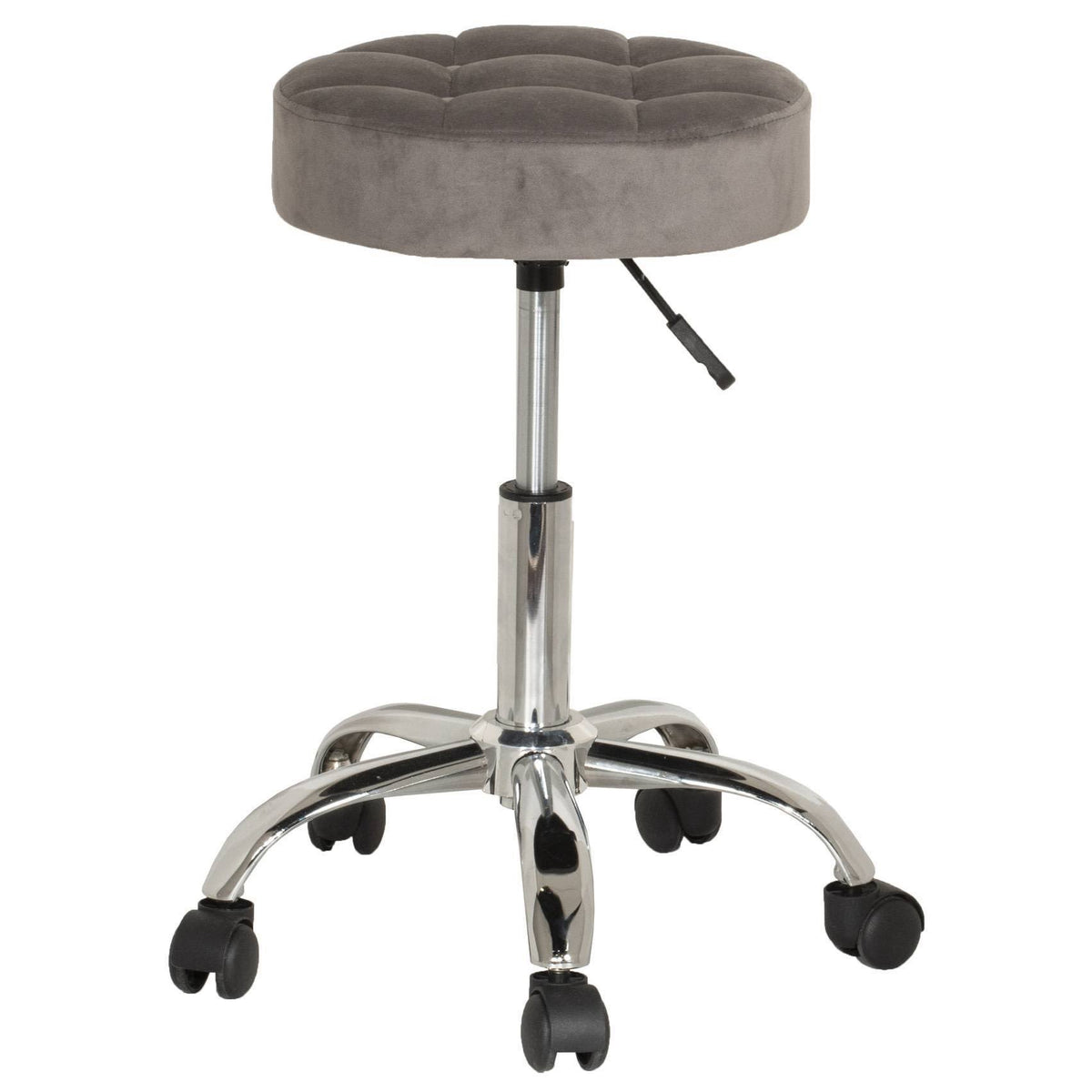 Gray Velvet Adjustable Backless Stool with Casters J782387