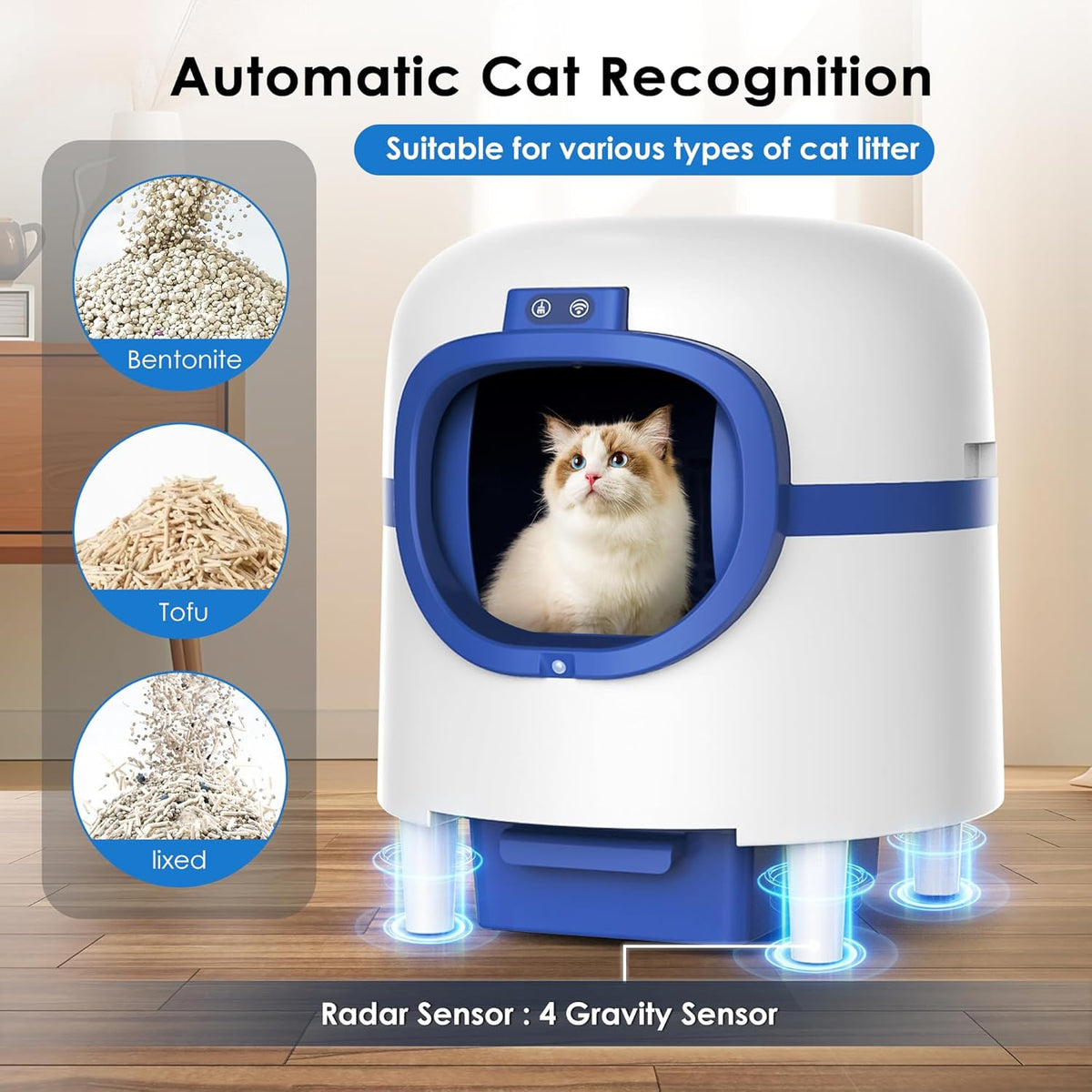 White & Blue Self Cleaning Automatic Cat Litter Box with 2 Rolls Garbage Bags P99947