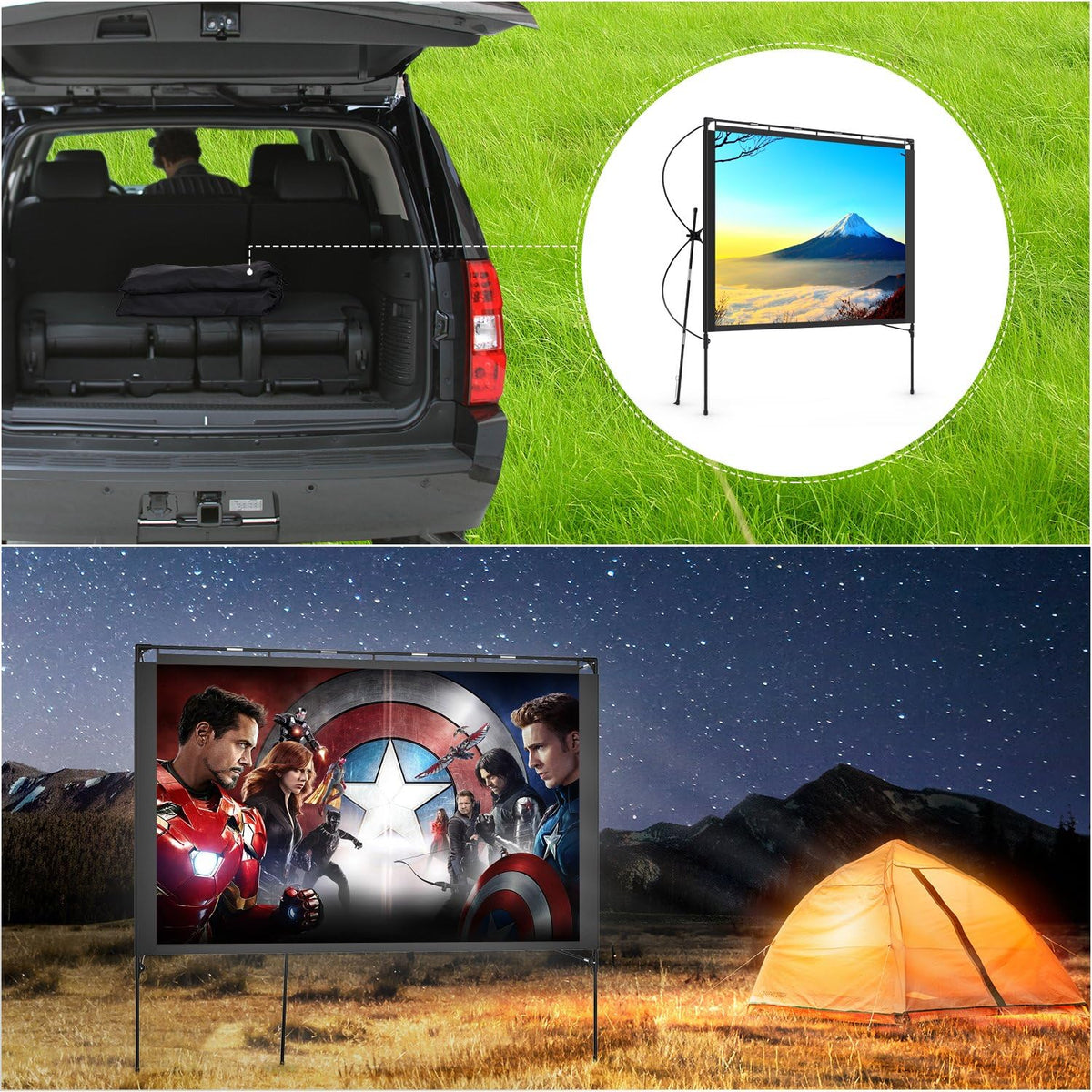 80 Inch Foldable Portable Outdoor Projector Screen with Stand and Bag W387