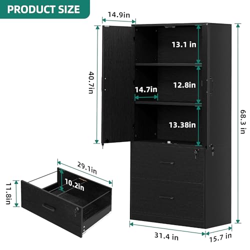 Black Wood File Cabinets with Doors and Adjustable Shelves L211599