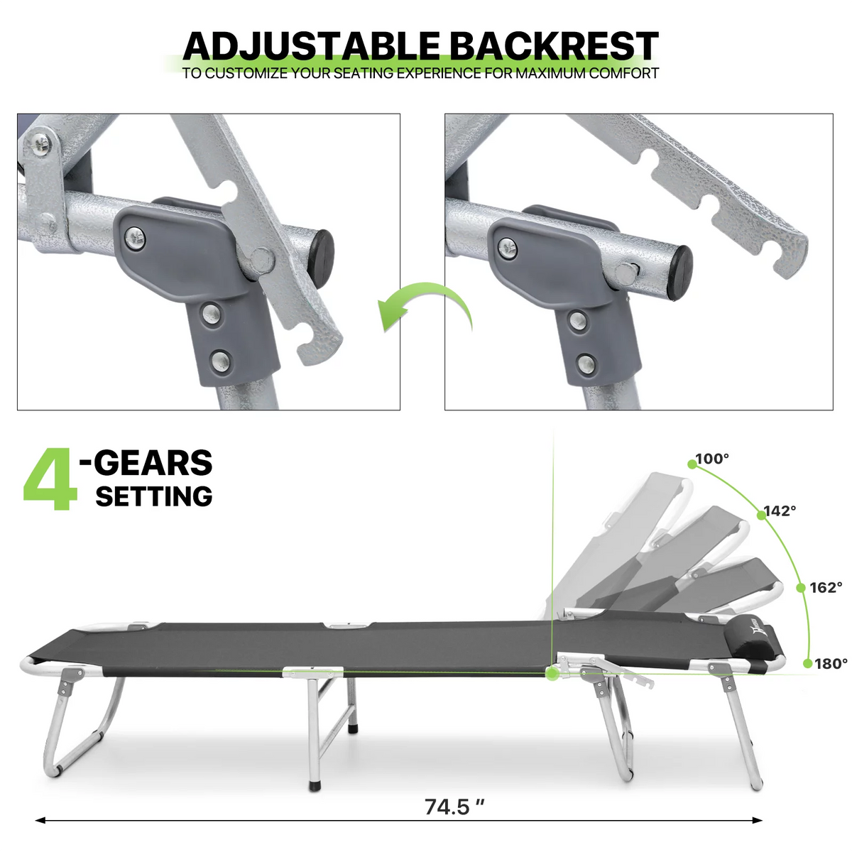 Black Portable Folding Camping Cot with Carry Bag K8853