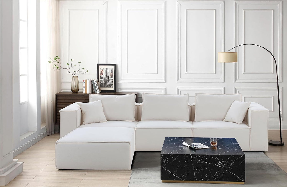 White L Shaped Modular Sectional Sofa with Ottoman L6730