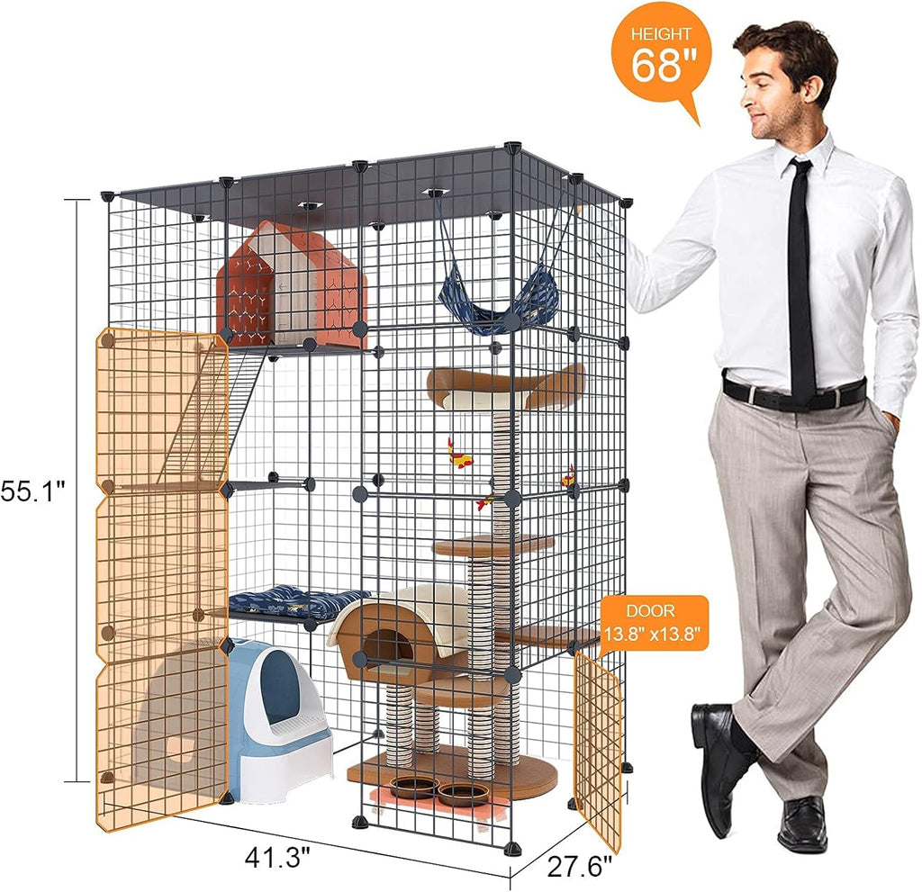 Large Cat Cage Indoor DIY Cat Playpen Detachable Metal Wire Kennels Crate F87364