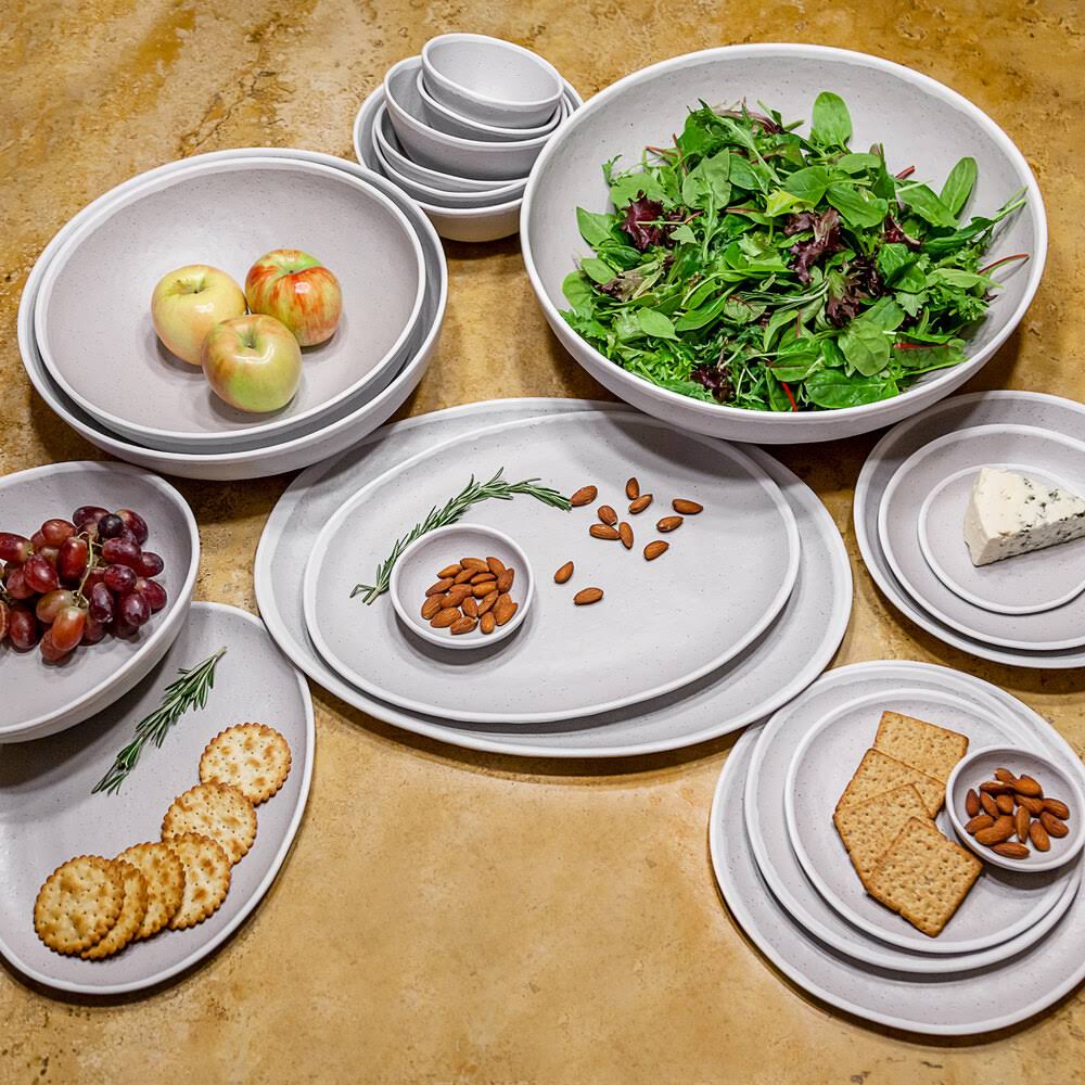 1.5 qt. Glazed Grey Melamine Bowl with White Trim K52074