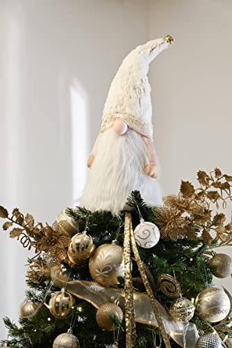 16.5 White and Gold Fabric Lighted Christmas Tree Topper with LED Lights K8066