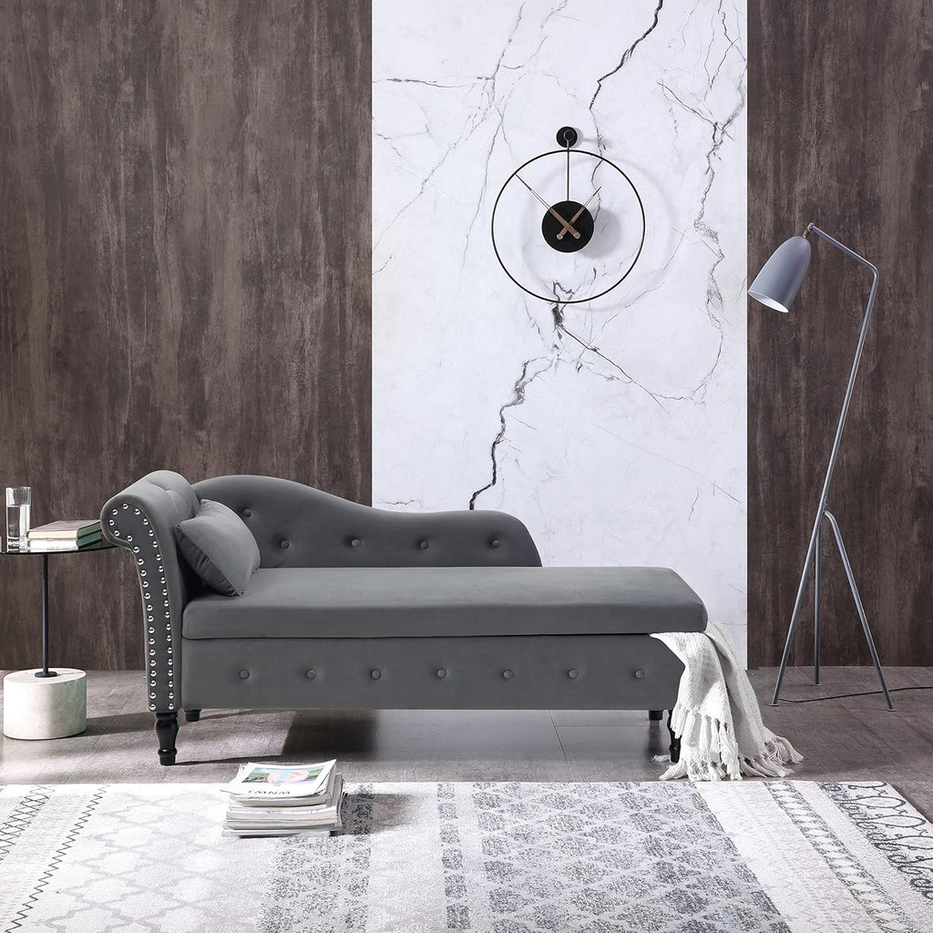 Gray Velvet Chaise Lounge Chair with Storage Z823