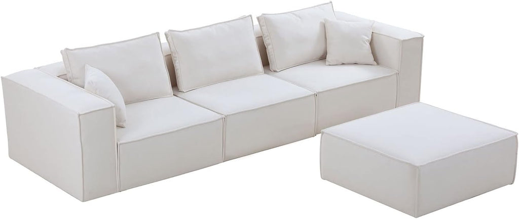 White L Shaped Modular Sectional Sofa with Ottoman L6730