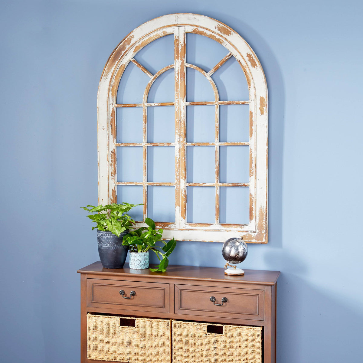 White Arched Window Wood Wall Decor X48848