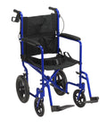 Blue 19" Seat Lightweight Transport Wheelchair with Hand Brakes J671913