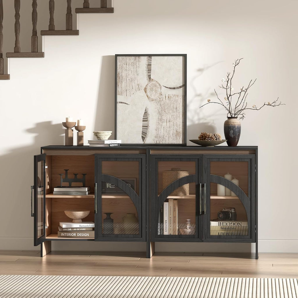 Black Arched Accent Cabinet with Glass Door and Adjustable Shelf T1259