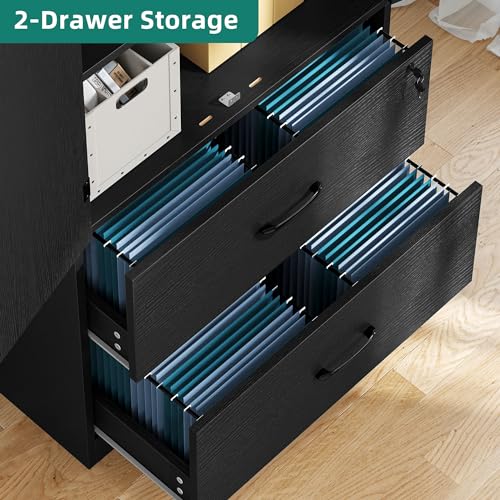 Black Wood File Cabinets with Doors and Adjustable Shelves L211599