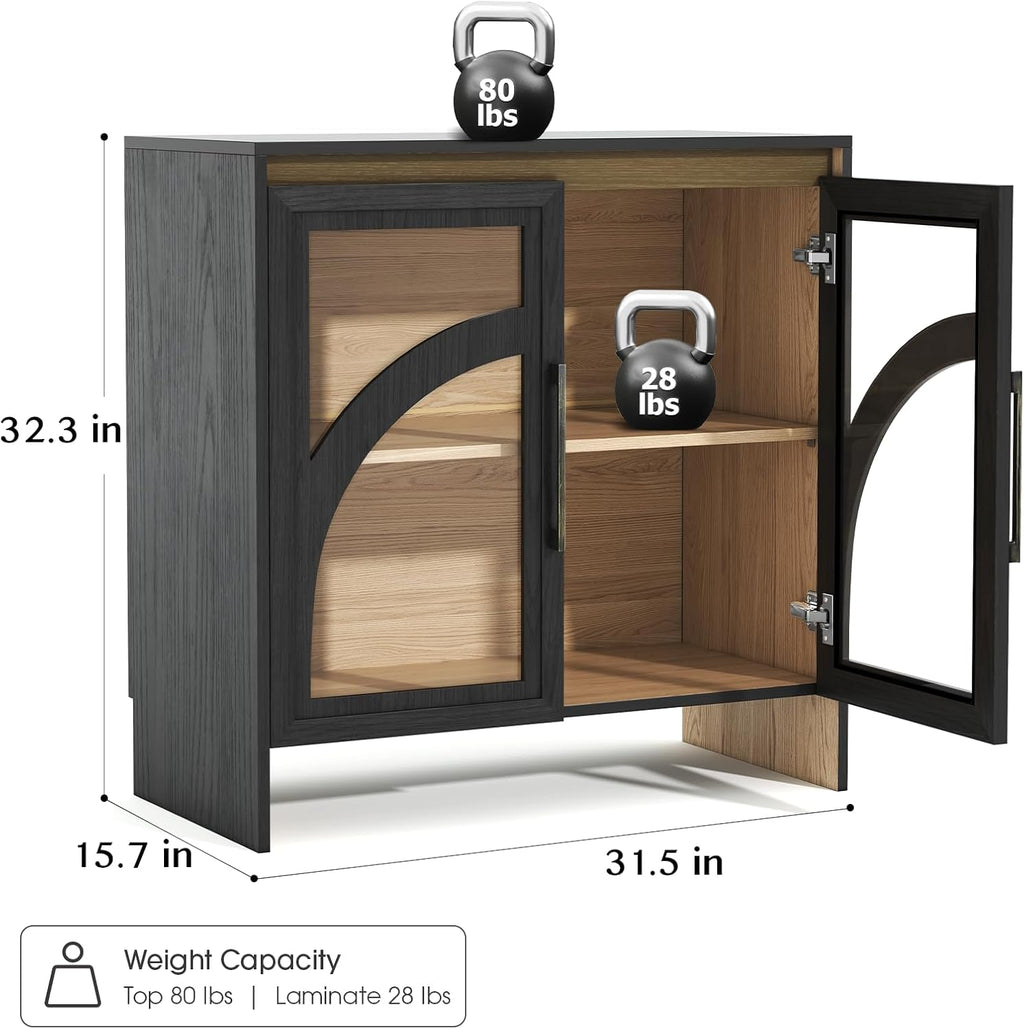 Black Arched Accent Cabinet with Glass Door and Adjustable Shelf T1259