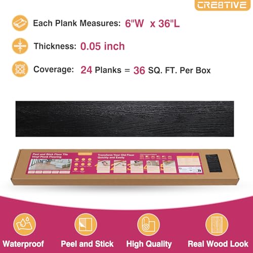 24-Pack Black Vinyl Plank Flooring 6"x36" Self Adhesive H88047