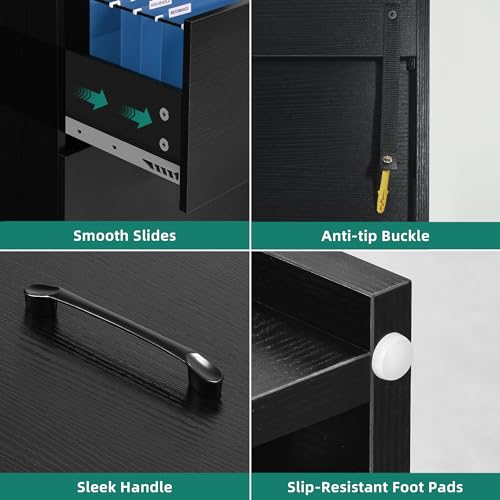 Black Wood File Cabinets with Doors and Adjustable Shelves L211599