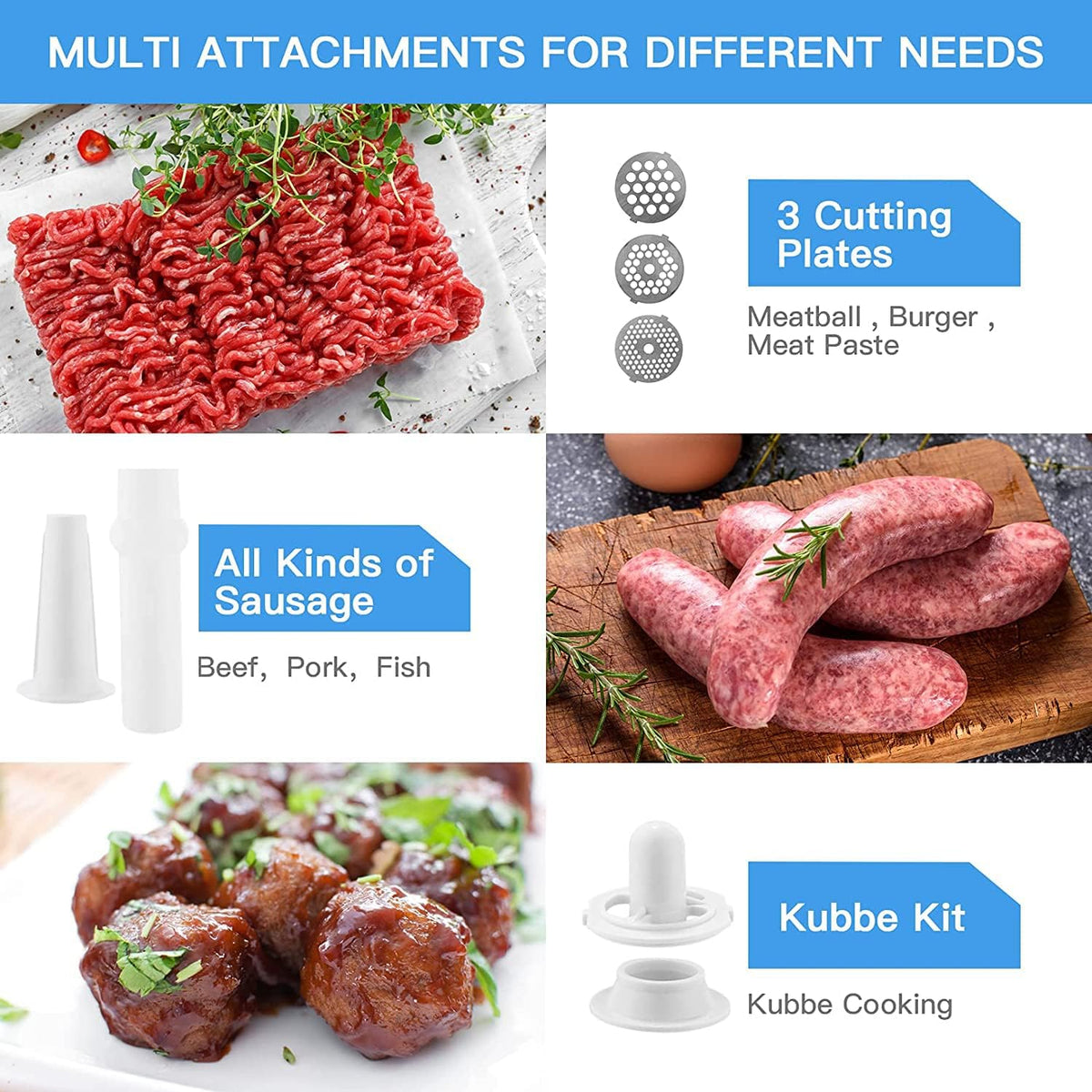 Stainless Steel Electric Meat Grinder with 3 Grinding Plates and Sausage Stuffing Tubes S359