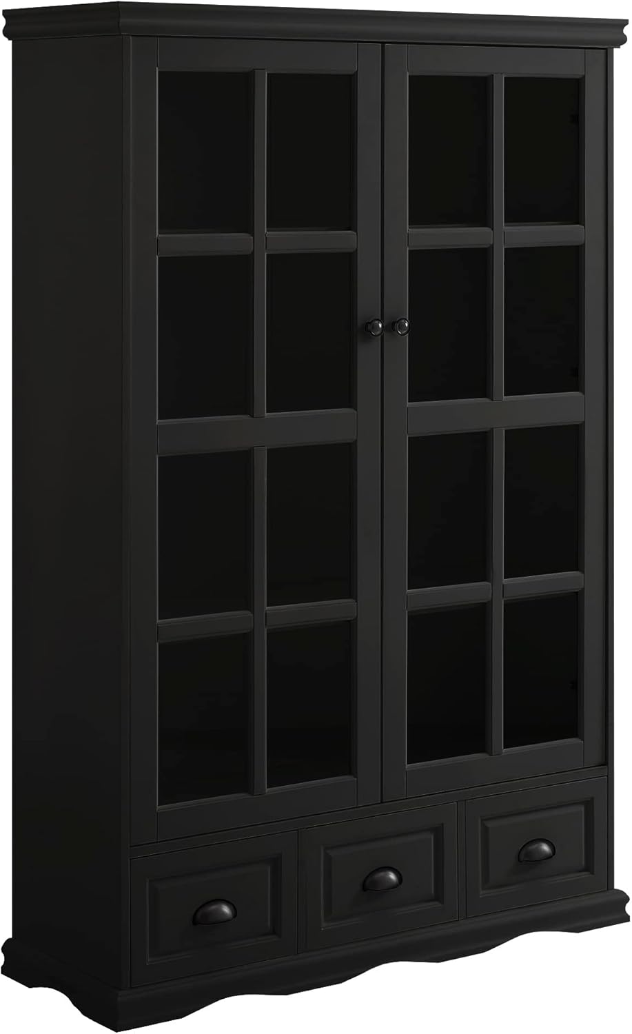 Black Storage Cabinet with Tempered Glass Doors and Adjustable Shelf K82175