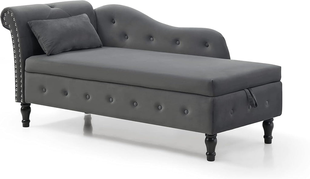 Gray Velvet Chaise Lounge Chair with Storage Z823