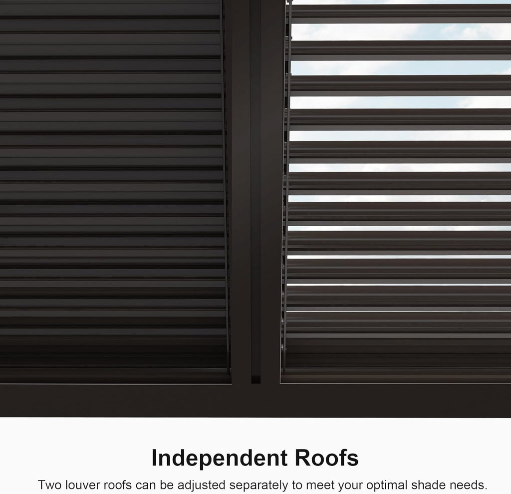 11' × 13' Louvered Aluminum Pergola with Roller Blinds D493
