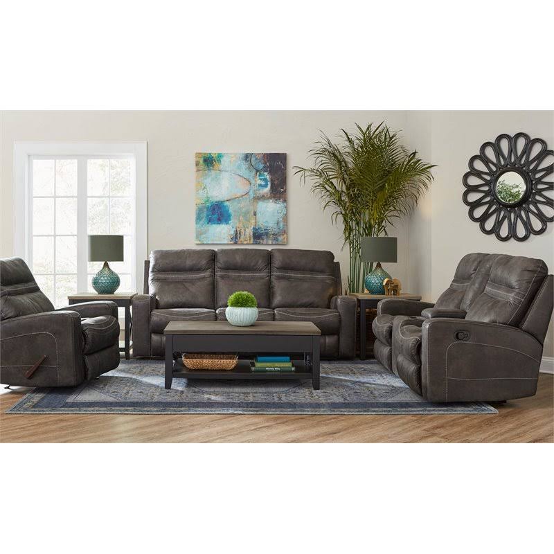 Charcoal Reclining Console Loveseat with Polyester Material Z438