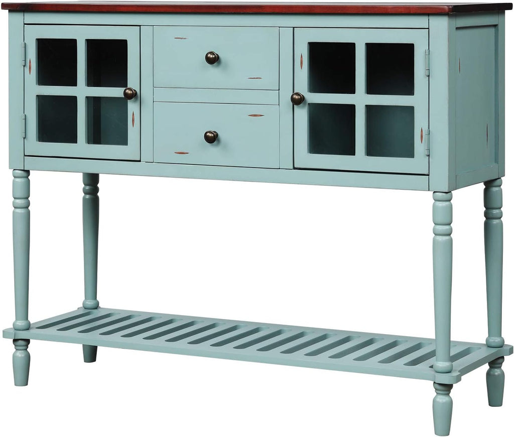 Antique Blue Sofa Table with Two Storage Drawers V8125