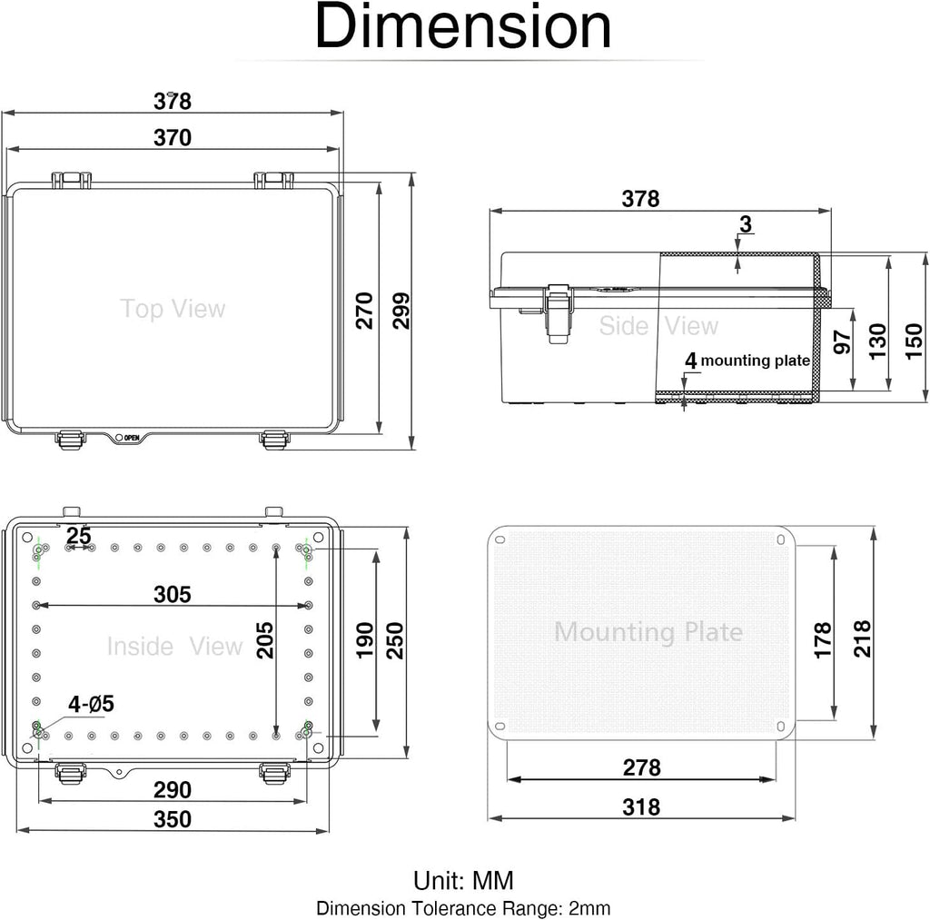 Hinged Cover Stainless Steel Latch Junction Box with Mounting Plate, ABS Plastic IP67 Waterproof Dustproof Enclosure Grey L5593
