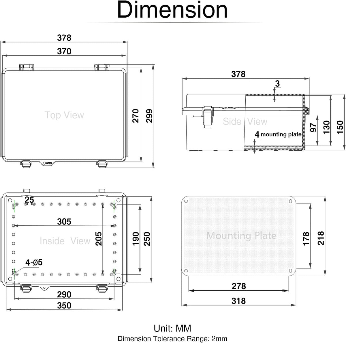 Hinged Cover Stainless Steel Latch Junction Box with Mounting Plate, ABS Plastic IP67 Waterproof Dustproof Enclosure Grey L5593