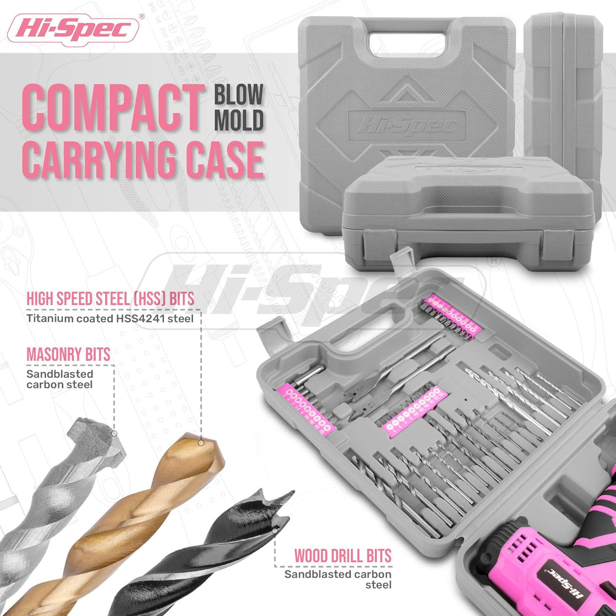 50 Piece Pink 12V Cordless Drill Driver & Multi Bit Set with Tool Case B731210