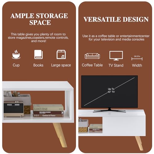 Wood Aesthetic Coffee Table with Storage, 39.4 * 19.7 * 18.5 in (Rust Brown) U441