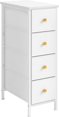 White 4 Drawer Slim Fabric Dresser with Steel Frame and Wood Top K72446